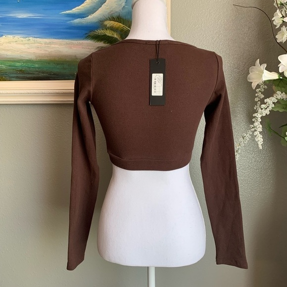 MOTEL ESMERA TOP DEEP MAHOGANY MODERN DAY LONG SLEEVE CROP TOP SIZE M - Picture 15 of 16